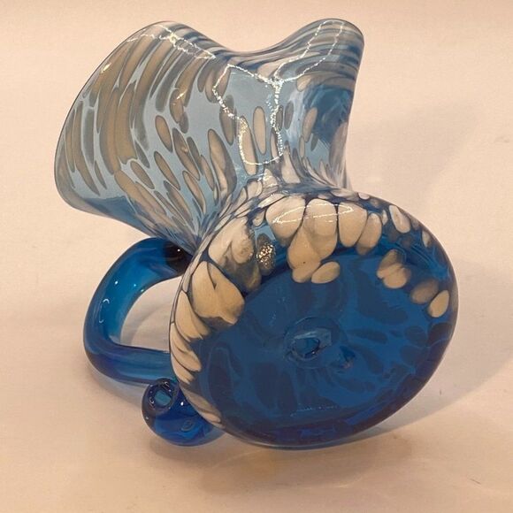 Rainbow Small Mini Pitcher Splatter Vase Blue White Hand Blown Hand Painted - Picture 8 of 13